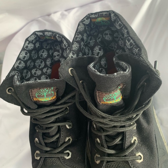 Vintage Timberland All Black (12) Lace-Up Boots; bottom suede top half canvas - Picture 15 of 16